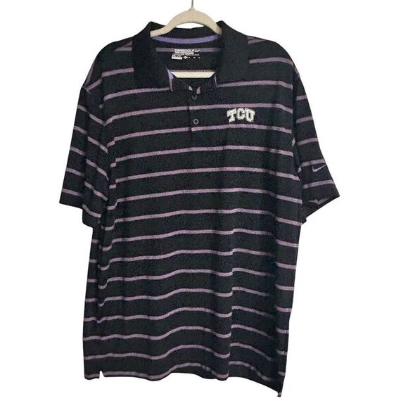 Nike Golf Tour Performance TCU horned frogs Men's XL Black Striped Polo Shirt - Picture 1 of 6